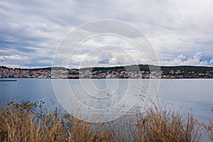 Sunset view of greek city of Argostoli at Kefalonia island in Greece