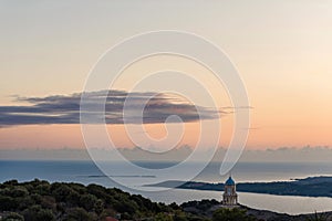 Sunset view of greek city of Argostoli at Kefalonia island in Greece