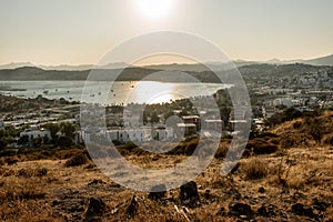 Sunset view of Gumbet bay in Bodrum on Turkish Riviera