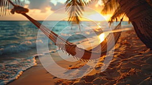 Sunset view from a hammock by the tropical beach