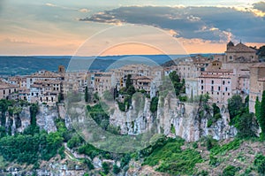 Sunset view of hanging houses - Casas Colgadas at Spanish town C