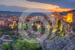 Sunset view of hanging houses - Casas Colgadas at Spanish town C