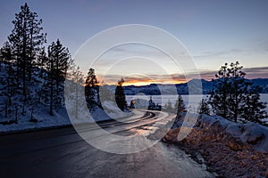 Sunset view from highway on Anarchist Mountain during a cloud inversion