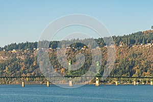 Sunset view of the Hood River Bridge over the Columbia River, near Hood River, Oregon