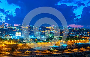 Sunset view of Jerusalem from the mount of olives, Israel