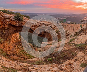 Sunset view of the Keshet Cave