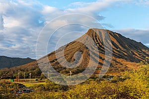 Sunset view of Koko Crater on Oahu, Hawaii