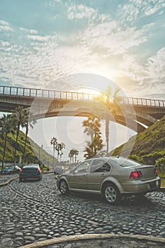 Sunset view from La Bajada de Balta in Miraflores, in the city of Lima. Peru photo