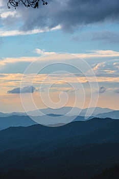 Sunset view and layers mountain at rural area chiangmai.