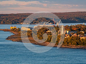 Sunset view of the Levis city and St Lawrence River