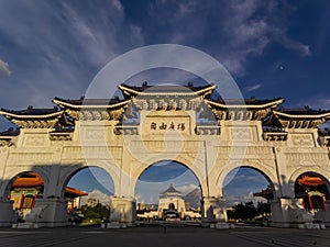 Sunset view of the Liberty Square Arch