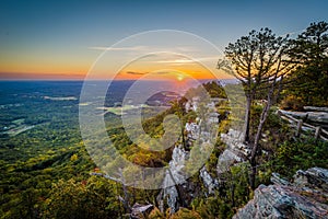 Sunset view from Little Pinnacle Overlook at Pilot Mountain Stat