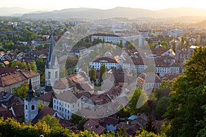 Sunset view of Ljubljana old town