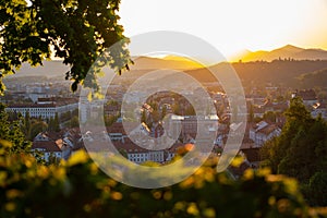 Sunset view of Ljubljana old town