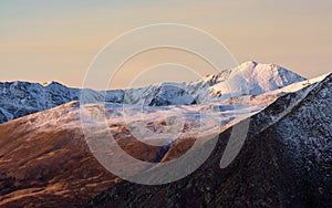 Sunset view of magnificient snowcapped peaks