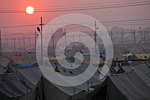 Sunset view of Maha Kumbh Mela festival camp