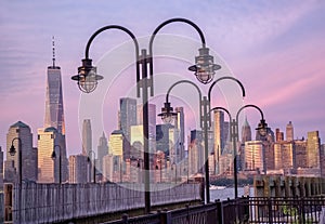 Sunset view of Manhattan skyline, New York