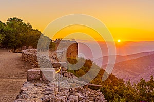 Sunset view of the medieval Nimrod fortress, Golan Height