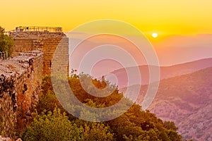 Sunset view of the medieval Nimrod fortress, Golan Height