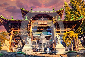 Sunset view of Minh Thanh Pagoda in Pleiku city, Gia Lai province, Vietnam photo