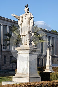 Sunset view of Monument and National Library of Athens, Attica, Greece
