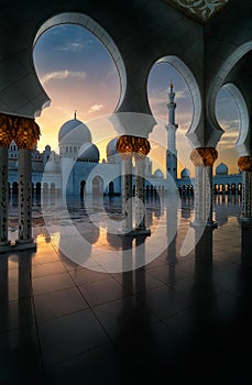 Sunset view at Mosque, Abu Dhabi, United Arab Emirates