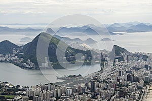 Sunset view of mountain Sugar Loaf and Botafogo in Rio de Janeiro. Brazil