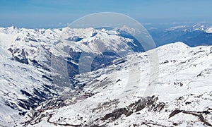 Val thorens les menuires valley sunset view snowy mountain landscape France alpes