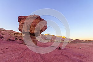 Sunset view of the Mushroom rock, in Timna desert park