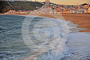 Sunset view of Nazare resort on winter