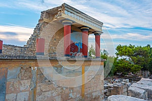 Sunset view of the north entrance to Knossos palace at Greek isl