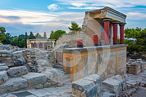 Sunset view of the north entrance to Knossos palace at Greek isl