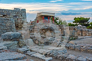 Sunset view of the north entrance to Knossos palace at Greek isl