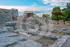 Sunset view of the north entrance to Knossos palace at Greek isl