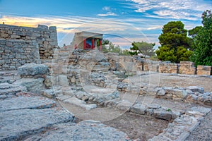 Sunset view of the north entrance to Knossos palace at Greek isl