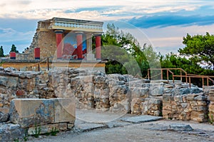 Sunset view of the north entrance to Knossos palace at Greek isl