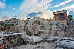 Sunset view of the north entrance to Knossos palace at Greek isl