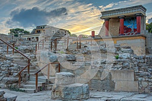 Sunset view of the north entrance to Knossos palace at Greek isl