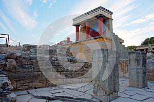 Sunset view of the north entrance to Knossos palace at Greek isl