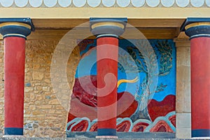 Sunset view of the north entrance to Knossos palace at Greek isl