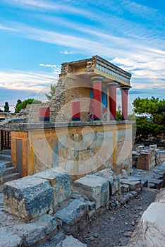 Sunset view of the north entrance to Knossos palace at Greek isl