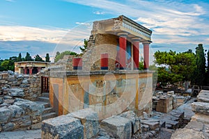 Sunset view of the north entrance to Knossos palace at Greek isl