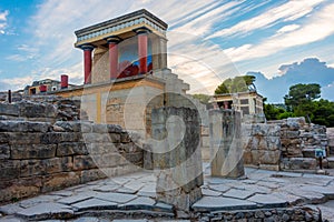 Sunset view of the north entrance to Knossos palace at Greek isl