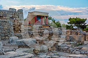 Sunset view of the north entrance to Knossos palace at Greek isl