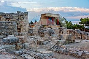 Sunset view of the north entrance to Knossos palace at Greek isl