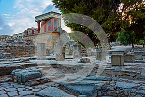 Sunset view of the north entrance to Knossos palace at Greek isl