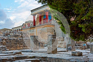 Sunset view of the north entrance to Knossos palace at Greek isl