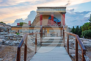 Sunset view of the north entrance to Knossos palace at Greek isl