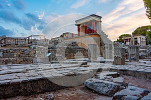 Sunset view of the north entrance to Knossos palace at Greek isl