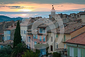 Sunset View of Nyons village, Provence, France.